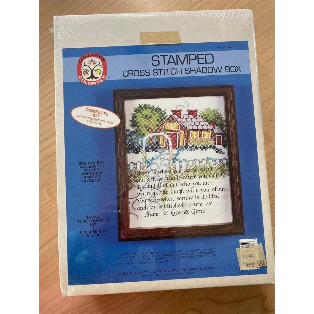 Vintage ColorTex Stamped Cross Stitch Kit SHADOW BOX - 3984 Unopened Home